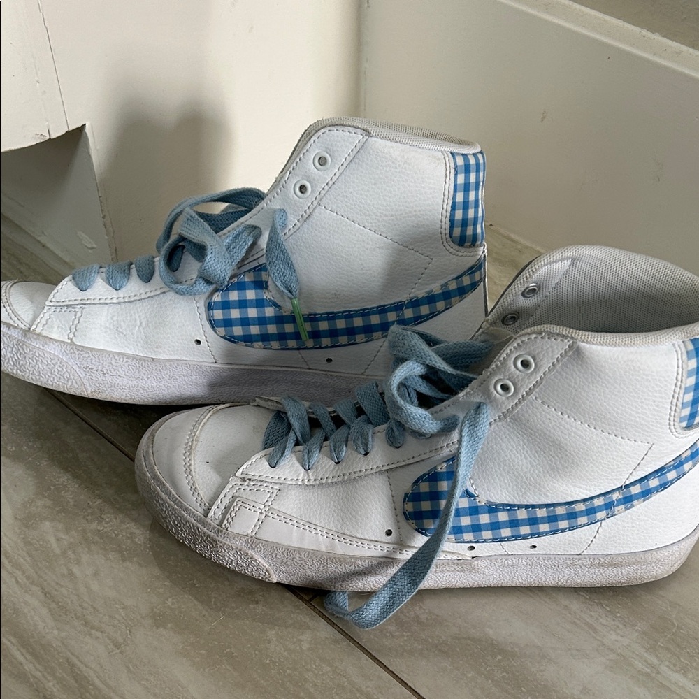 Nike Blazer Mid 77 women’s high tops blue gingham size 8.5 - Picture 4 of 7